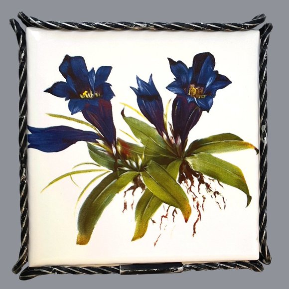 Vintage VILLEROY & BOCH Tile Trivet Blue Floral - Picture 1 of 9